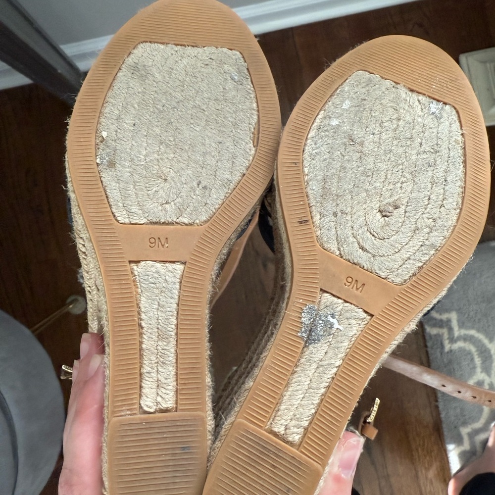 Tory Burch Navy and Tan Wedge Sandals - Picture 6 of 6